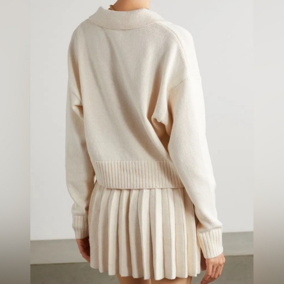 Reformation Francesco Organic Cotton Polo Sweater Gossamer /Ivory S - Picture 3 of 16